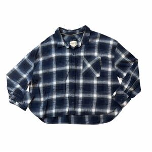 Scotch & Soda Plaid Flannel Cropped Button Down Shirt